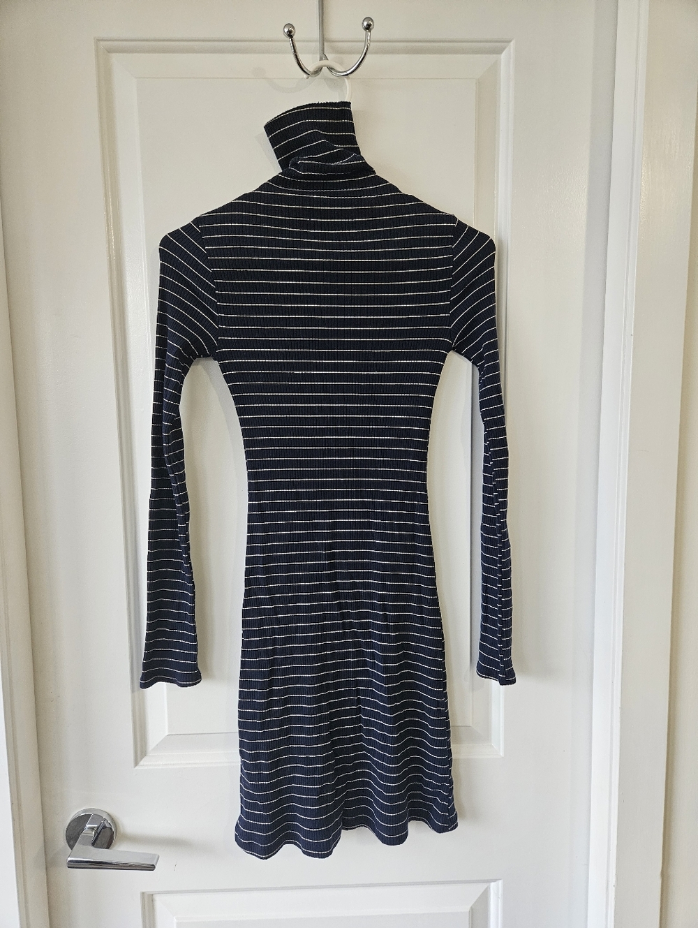 Reformation Navy and White Striped Long-Sleeve Turtleneck Dress Size Extra Small - Picture 8 of 8